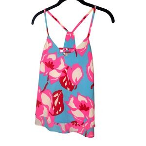Annie Griffin Pink Blue Floral Racerback Camisole Tank Top S Tropical Resort